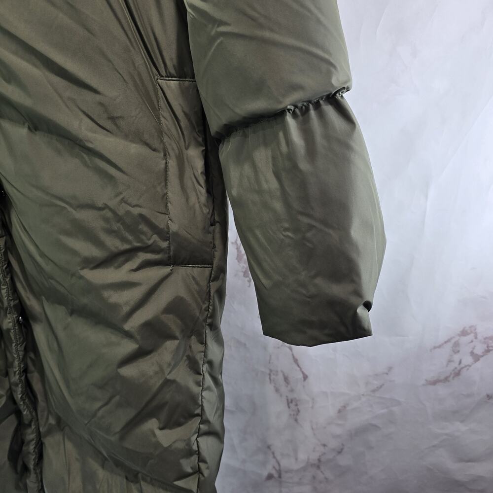 Jenni Kayne Down Coat Womens Medium Green Puffer Parka Hooded Long Midi - Picture 5 of 16